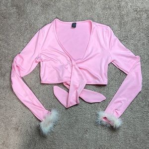 Pink top, pink by Shien. Size small. Tie front.  Long sleeve. Fuzzy wrist, sexy